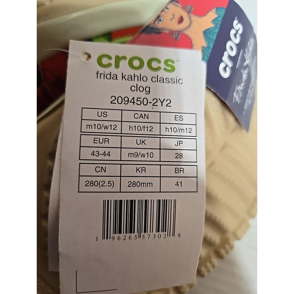 Crocs Frida Kahlo Classic Clog Slip On  Mens 10 / Womens 12 , New No Box  Custom